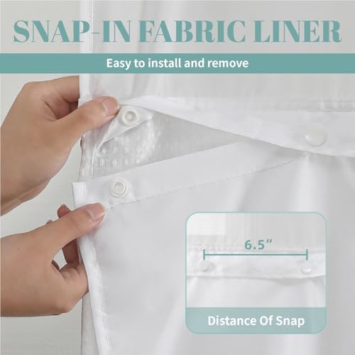 eachope No Hook Waffle Shower Curtain with Snap-in Liner, 71x82 Inch, White