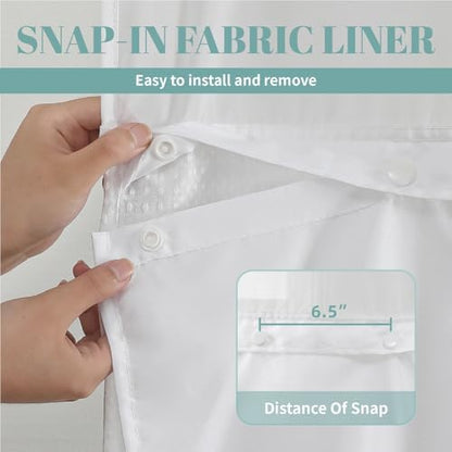 eachope No Hook Waffle Shower Curtain with Snap-in Liner, 71x74 Inch, White