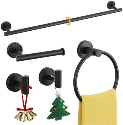 5-Piece Matte Black Bathroom Hardware Set, Towel Racks Set for Bathroom SUS304 Stainless Steel Toilet Paper Holder Wall Mounted, 24 Inch Modern Bathroom Accessories Kit