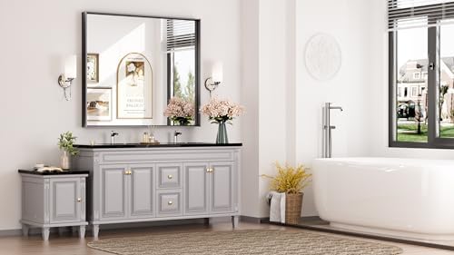Keonjinn 42x36 Inch Matte Black Bathroom Mirror for Over Sink, Rectangular