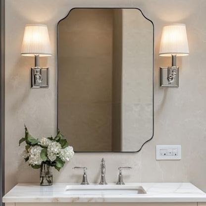 ANDY STAR Chrome Bathroom Mirror, 24x36 Inch Polished Chrome Rectangle Mirror, Scalloped Bathroom Mirror with Stainless Steel Metal Frame, Thin Frame Deep 1’’