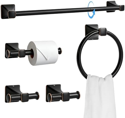 SUS304 Stainless Steel Bathroom Hardware Set, 5-Piece Matte Black Wall Mounted Towel Rack Accessories Set, 24 Inch Towel Bar, Towel Ring, Toilet Paper Holder, Towel Hooks, Multipurpose for Bathroom