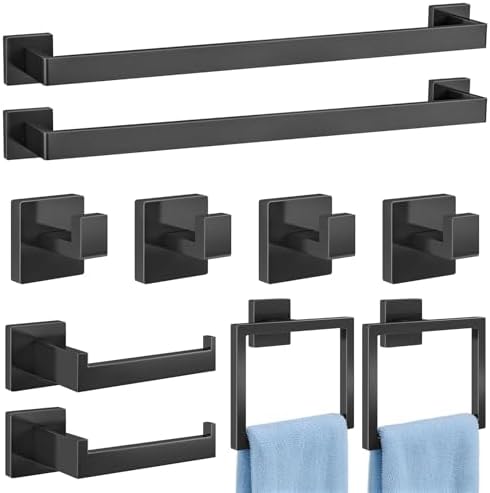 Gypie Bathroom Accessories Set Wall Mounted, 10-Piece 24In Matte Black