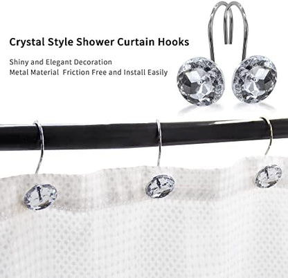 White Diamond Crystal Bling Shower Curtain Hooks Rings for Bathroom,24PCS