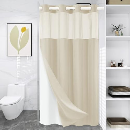 WONICY No Hook Small Shower Curtain with Snap-in Liner, Cream, 36 x 74