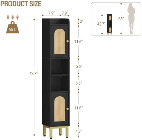 Hzuaneri Slim Bathroom Storage Cabinet, Narrow Bathroom Organizers,2 Doors