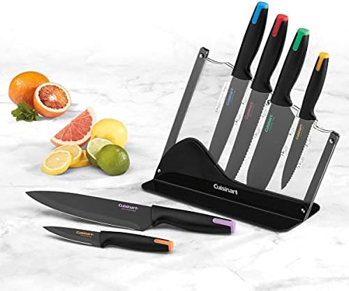 Cuisinart Advantage Nonstick Ceramic-Coated Knife Set, 7-Piece Acrylic Block Stainless Steel Knives for Precise Cutting, Durable Kitchen Knife Set with Ergonomic Handles, C55-7PCE