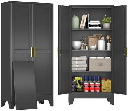 61" Black Metal Storage Cabinet with 2 Doors and 3 Adjustable Shelves,Steel Garage Tool Cabinet, File Cabinet,Kitchen Pantry Cabinet for Home,Office,Garage,School,Warehouse