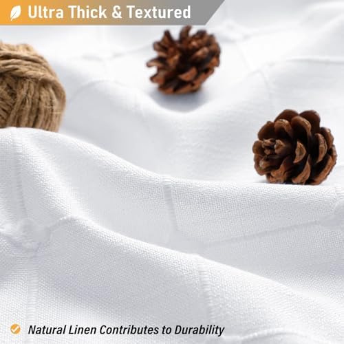 BTTN 84x72 Boho Farmhouse Linen Heavy Duty Fabric Shower Curtain Set, White
