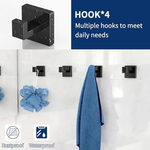 Gypie Bathroom Accessories Set Wall Mounted, 10-Piece 16In Matte Black