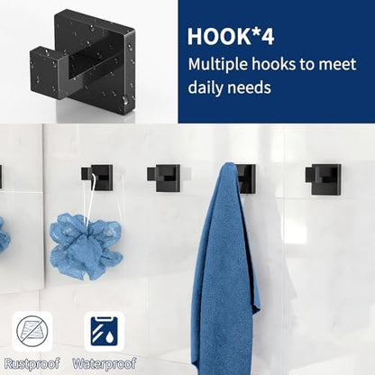 Gypie Bathroom Accessories Set Wall Mounted, 10-Piece 16In Matte Black