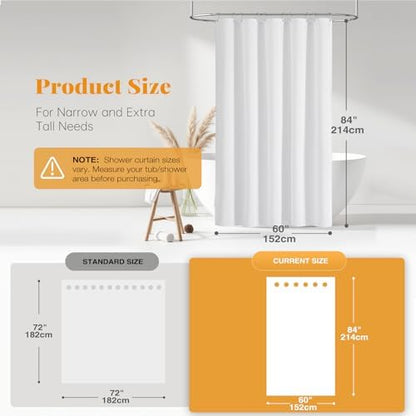 BTTN Narrow Long Linen Textured Shower Curtain for Bathroom, 60x84, White