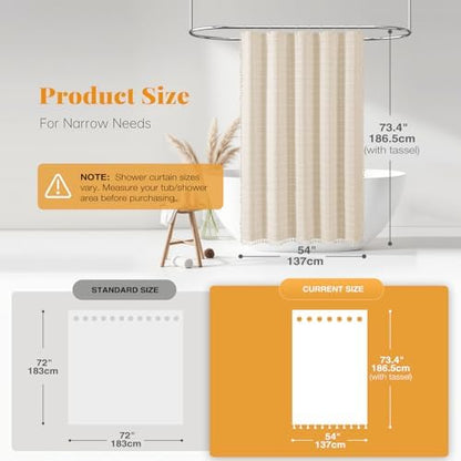 BTTN 54x72 Boho Farmhouse Linen Heavy Duty Shower Curtain Set, Cream/Beige
