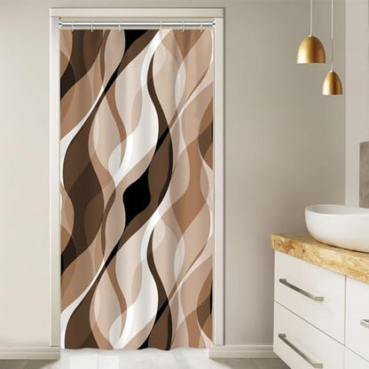 Brown Striped Stall Shower Curtain with Hooks, 36x72 Inch
