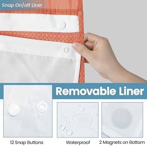 EUTXL Heavyweight Waffle No Hook Shower Curtain with Liner, 71x74, Coral