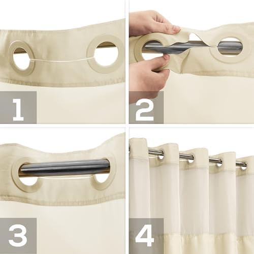 River Dream No Hook Shower Curtain with Snap-in Liner Set, Linen, 71x74