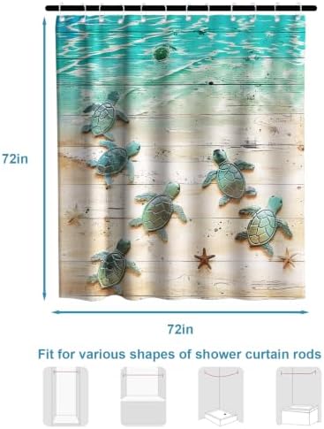 Green Beach Sea Turtle Shower Curtain Nautical Teal Theme Fabric Bathroom Blue Ocean Decor with Grommets and Hooks 72 x 72 Inch Blue