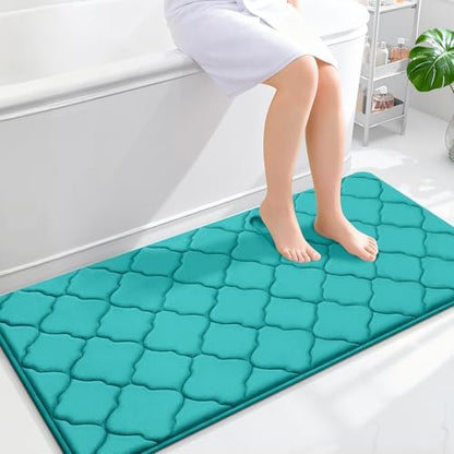 OLANLY Memory Foam Bath Mat Rug 47x24, Ultra Soft Bathroom Rugs, Teal