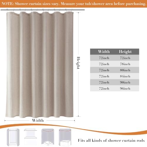 Extra Long Linen Shower Curtain for Bathroom 90 Inch Long Taupe Burlywood
