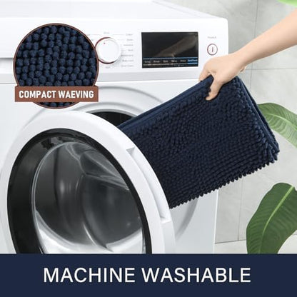 LOCHAS Luxury Bathroom Rug Shaggy Bath Mat 24 x 48 Inch, Navy