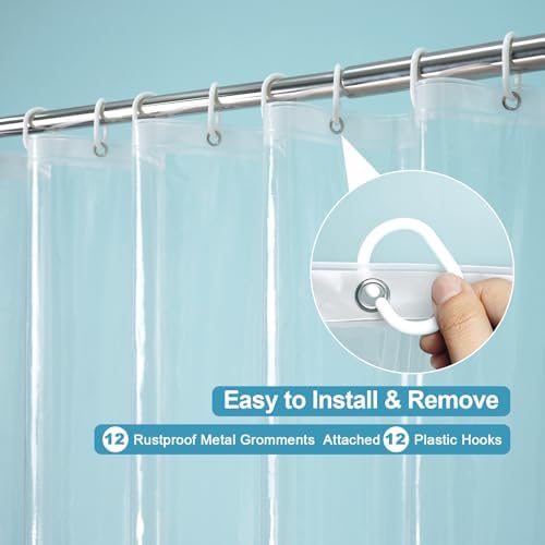 EurCross Clear Shower Curtain Liner 74 inch Long, EVA Waterproof Plastic Bathroom Curtain Shower Liner72x74 inches with 5 Weight Bottom Magnets, Transparent