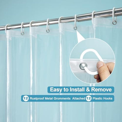 EurCross Clear Shower Curtain Liner 74 inch Long, EVA Waterproof Plastic Bathroom Curtain Shower Liner72x74 inches with 5 Weight Bottom Magnets, Transparent