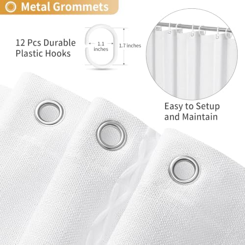 Boho Striped Tassel Linen Shower Curtain,3D Embroidery Stripe White,54x78