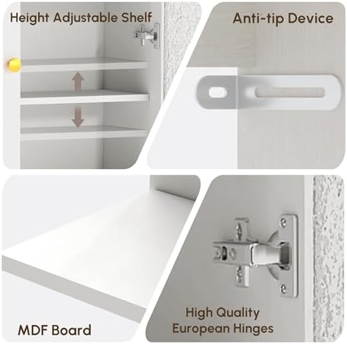 HMstone Over The Toilet Storage Cabinet, Arched Bathroom Organizer and Storage with Acrylic Doors and Adjustable Shelf, Space-Saving Freestanding Bathroom Modern Storage Cabinet Over Toilet, White