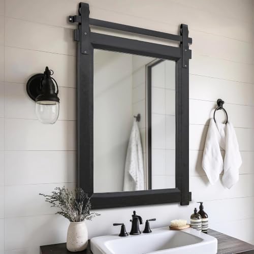 Besdomus Rustic Bathroom Vanity Mirror: 22"x30" Black Farmhouse Barn Door