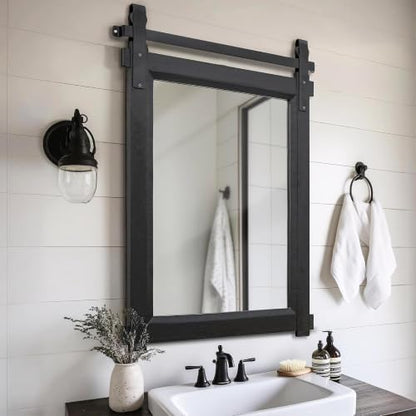 Besdomus Rustic Bathroom Vanity Mirror: 22"x30" Black Farmhouse Barn Door