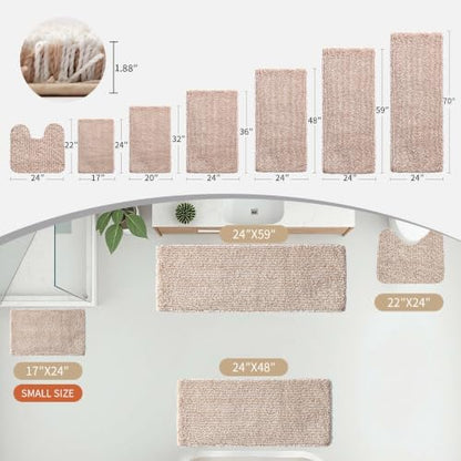 Disolla Bathroom Rug 24x36 - Non-Slip Plush Thick Bath Mat, Highly Absorbent & Ultra Soft Fluffy Floor Mat, Machine Washable for Shower and Tub, Beige & White