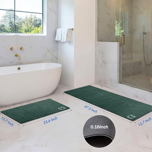 Bathroom Rugs and Mats Set 2 Piece Diatomaceous Earth Bath Mat,Dark Green