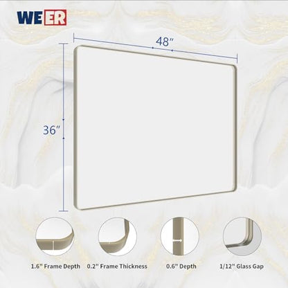 WEER Brushed Nickel Bathroom Vanity Mirror 48X36 Inch