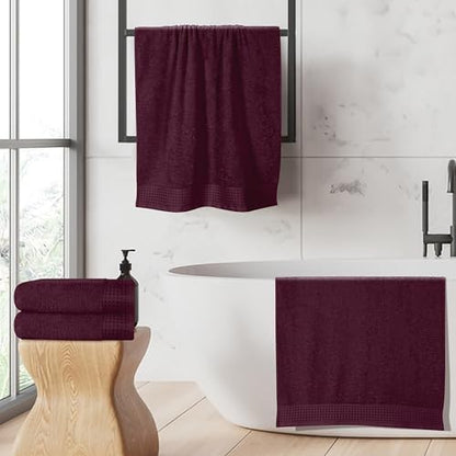 GLAMBURG Ultra Soft 4 Pack Oversized Bath Towel Set 27x54 inches, 100% Cotton Bath Towels, Highly Absorbant Compact Quickdry & Lightweight Towel, Ideal for Gym Travel Camp Pool - Burgundy