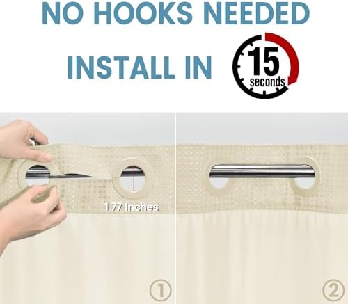 EUTXL Heavyweight No Hook Shower Curtain with Liner, Ivory,71x86