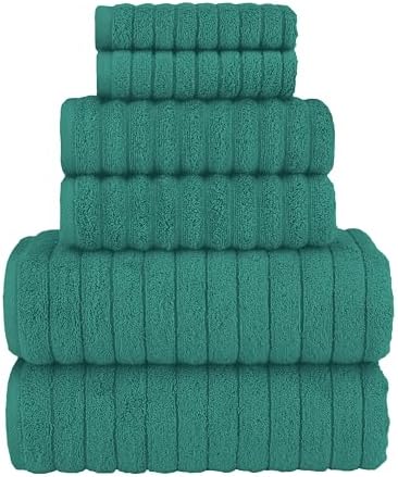 Elegant Comfort 100% Turkish Cotton Corduroy Ribbed Luxury Bath Towels 6-Piece Set, Premium Feel - Quick Dry, Highly Absorbent, Contains 2 Bath Towels, 2 Hand Towels, and 2 Washcloths, Turquoise