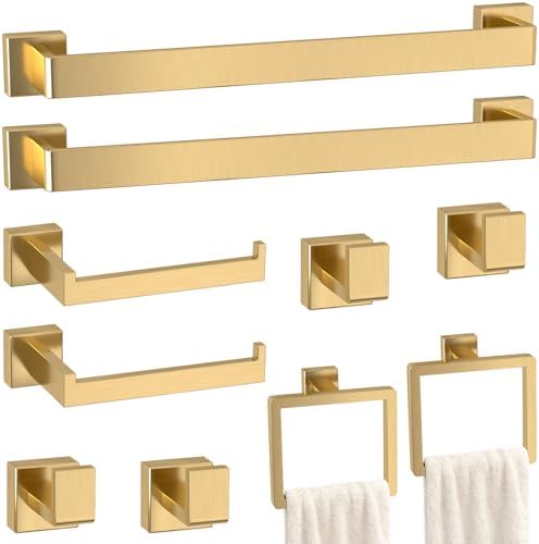 10-Pieces Gold Bathroom Accessories Set, 24 Inch Towel Bar Set