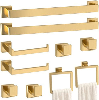 10-Pieces Gold Bathroom Accessories Set, 24 Inch Towel Bar Set