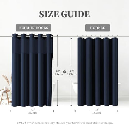 BTTN Navy Blue Ringless Linen Look Shower Curtain with Snap in Liner, 72x75