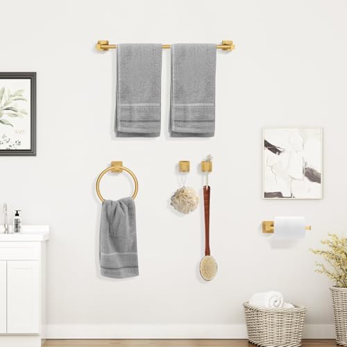 5 Piece Bathroom Hardware Accessories Set Brushed Gold,24 Inch Towel Bar Set,Towel Rack Set,Bathroom Towel Holder Set