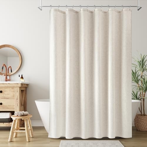 Nanspring Extra Long Linen Shower Curtain for Bathroom 88 Inch Cream Beige