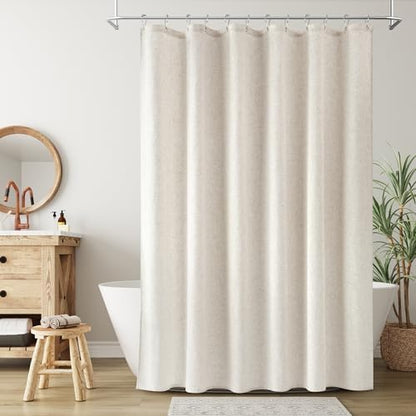 Nanspring Extra Long Linen Shower Curtain for Bathroom 88 Inch Cream Beige