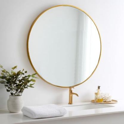Sunniry Gold Round Mirror 34 inch, Circle Wall Mirror, Matte Metal Frame