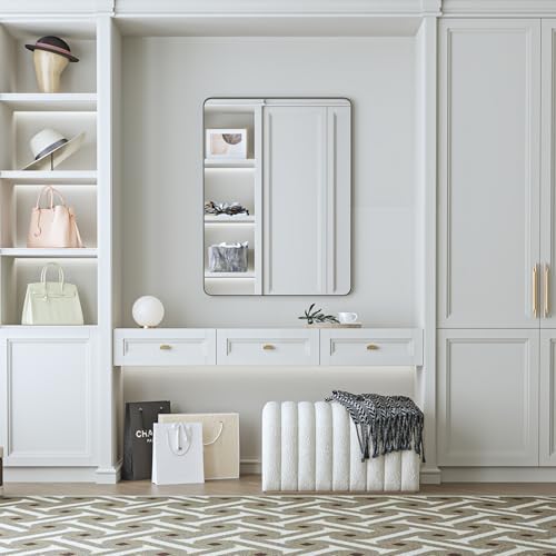 Fun Memories Black Bathroom Mirror 24x30 Inch Bathroom Vanity, Metal Black Frame Large Mirror, Modern Wall Mirror for Bathroom, Tempered Glass, Farmhouse, Horizontally or Vertically