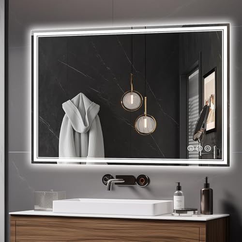 Ratsamee 48"x32" LED Bathroom Mirror with Lights, Backlit + Front Lit