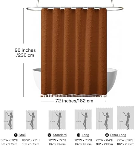 Siiluminisoy Extra Long Shower Curtains Burnt Orange 72 x 96 Inches Tufted Chevron Fabric for Bathroom Vintage Shabby Chic Waterproof Cloth Shower Curtain