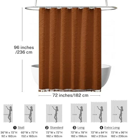 Siiluminisoy Extra Long Shower Curtains Burnt Orange 72 x 96 Inches Tufted Chevron Fabric for Bathroom Vintage Shabby Chic Waterproof Cloth Shower Curtain