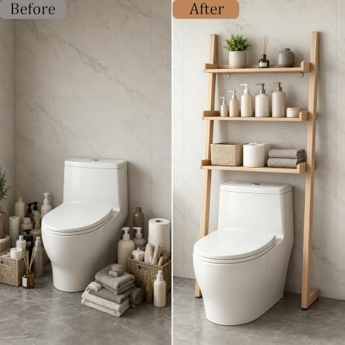 3-Tier Bathroom Over Toilet Storage for Small Space (Natural)