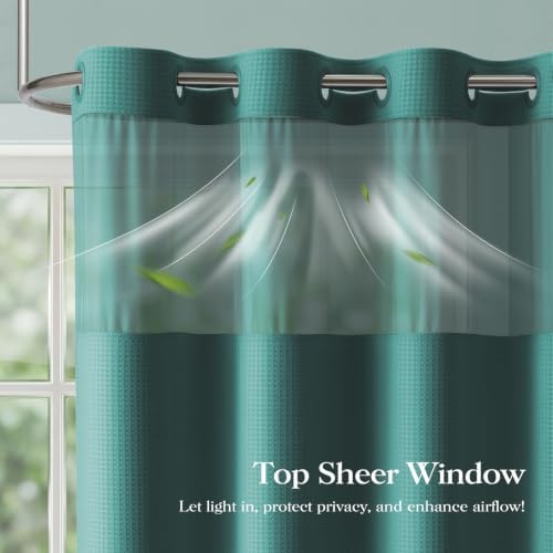Dynamene Seaweed Green Hook Free Waffle Shower Curtain & Snap Liner,72x75
