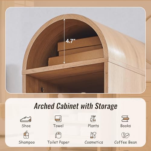 IFBUY 67" Tall Arched Bathroom Storage Cabinet, 8-Tier Modern Farmhouse Storage Cabinet with Adjustable Shelves, Wood Freestanding Cabinet for Bathroom, Living Room, Entryway, Hallway (Natural)